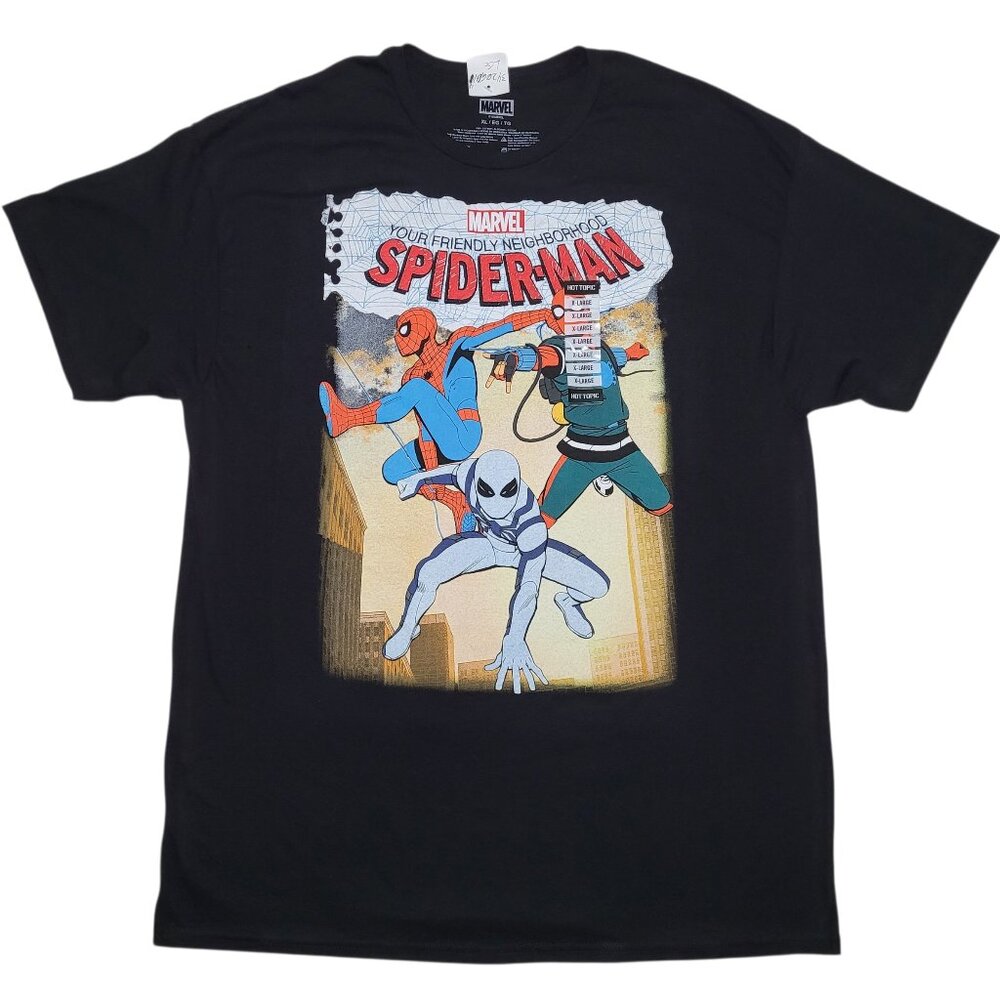 Marvel Spider-Man Graphic T-Shirt Your Friendly Neighborhood Black Mens XL Retro